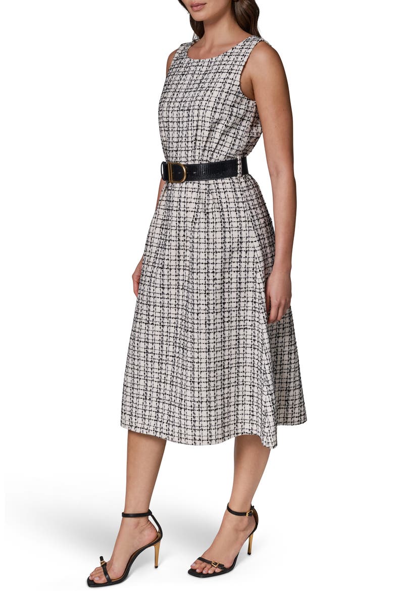 Sleeveless Tweed Midi Dress, Alternate, color, CRM/ BK/ GRE