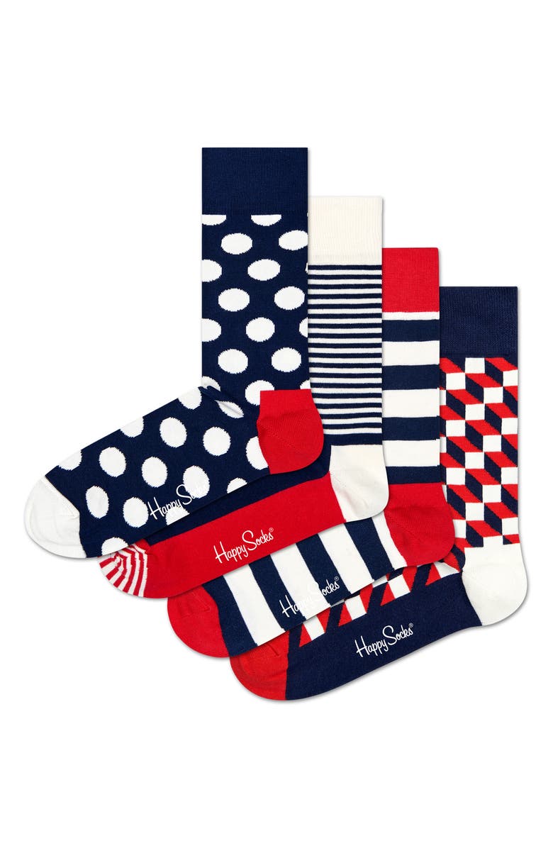 Happy Socks Assorted 4-Pack Classic Navy Socks Gift Set, Main, color, 