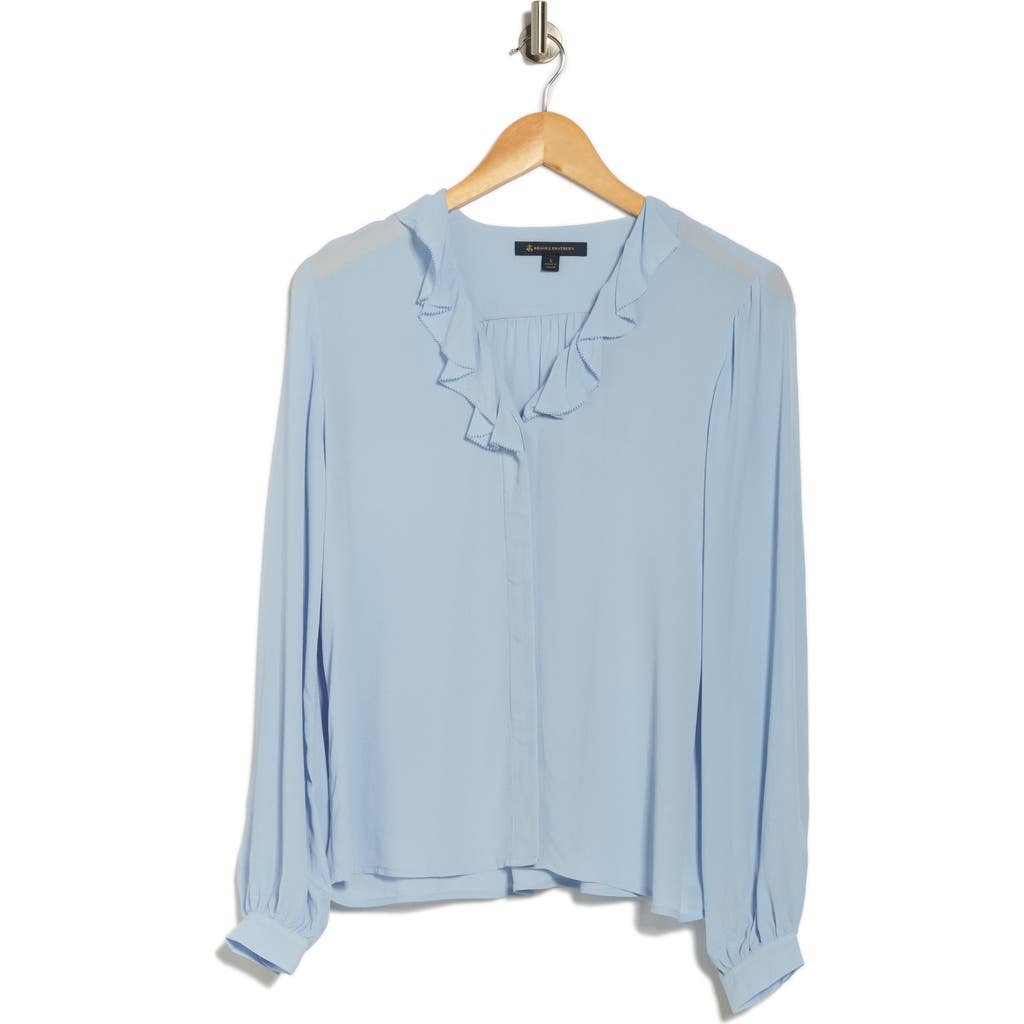 Brooks Brothers Ruffle Long Sleeve Button-up Shirt In Blue