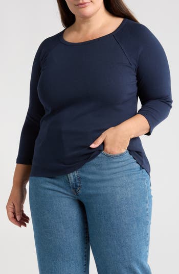 Caslon ® Exposed Seam Three Quarter Sleeve T-shirt In Blue