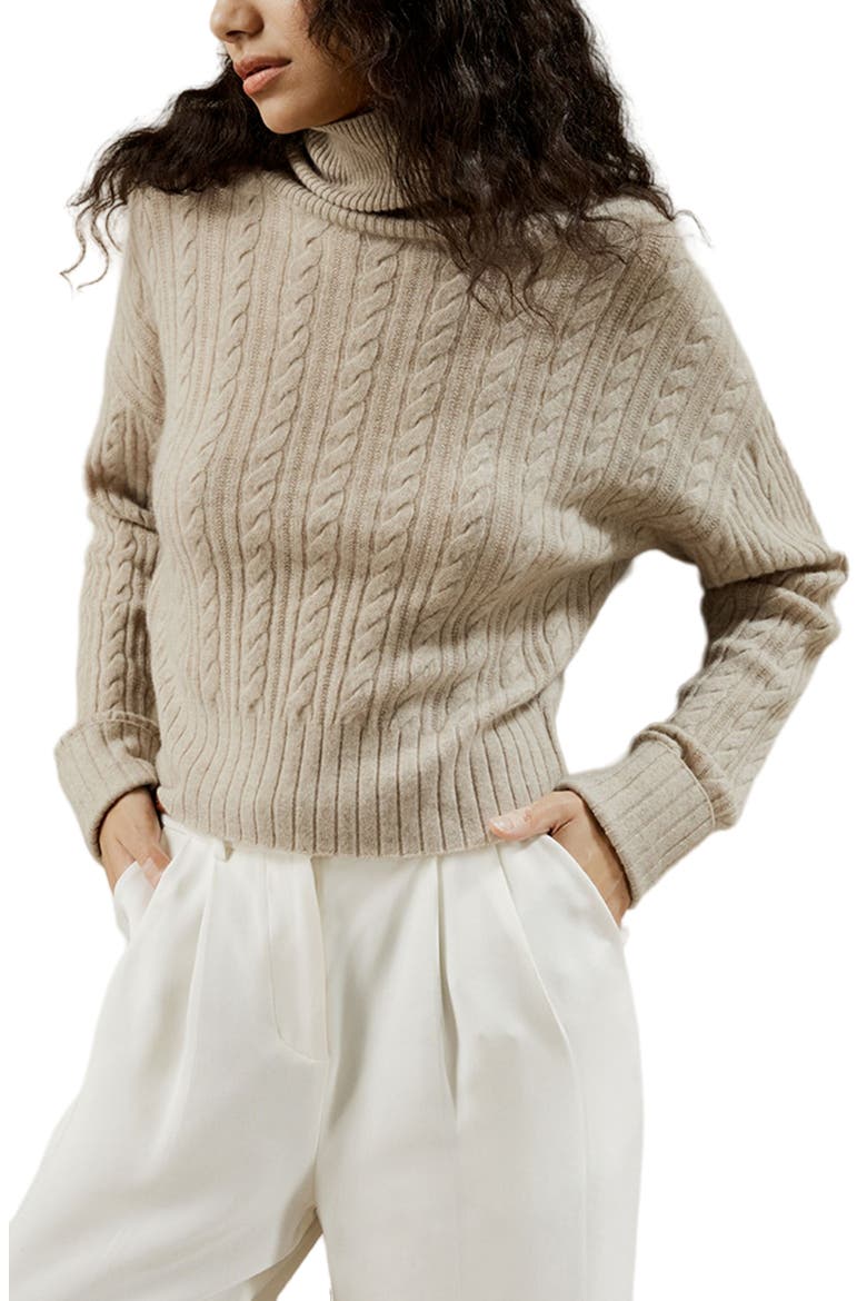 Women's Classic Cable Knit Turtleneck Sweater, Main, color, Beige