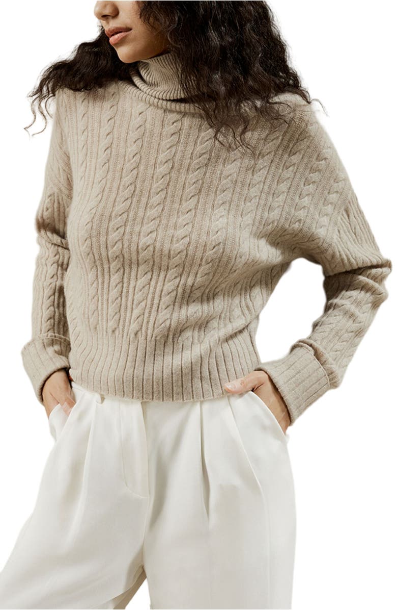 Lilysilk Classic Cable Knit Turtleneck Sweater, Main, color, Beige