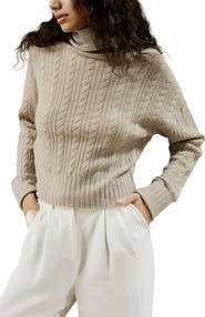 Lilysilk Women's Classic Cable Knit Turtleneck Sweater