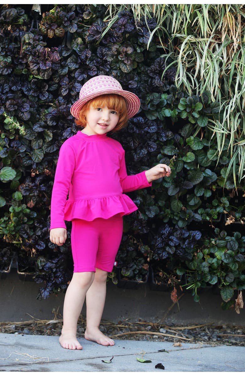 City Threads USA-Made Baby Girls Swim Peplum UPF 50+ Long Sleeve Rashguard Tee, Alternate, color, White