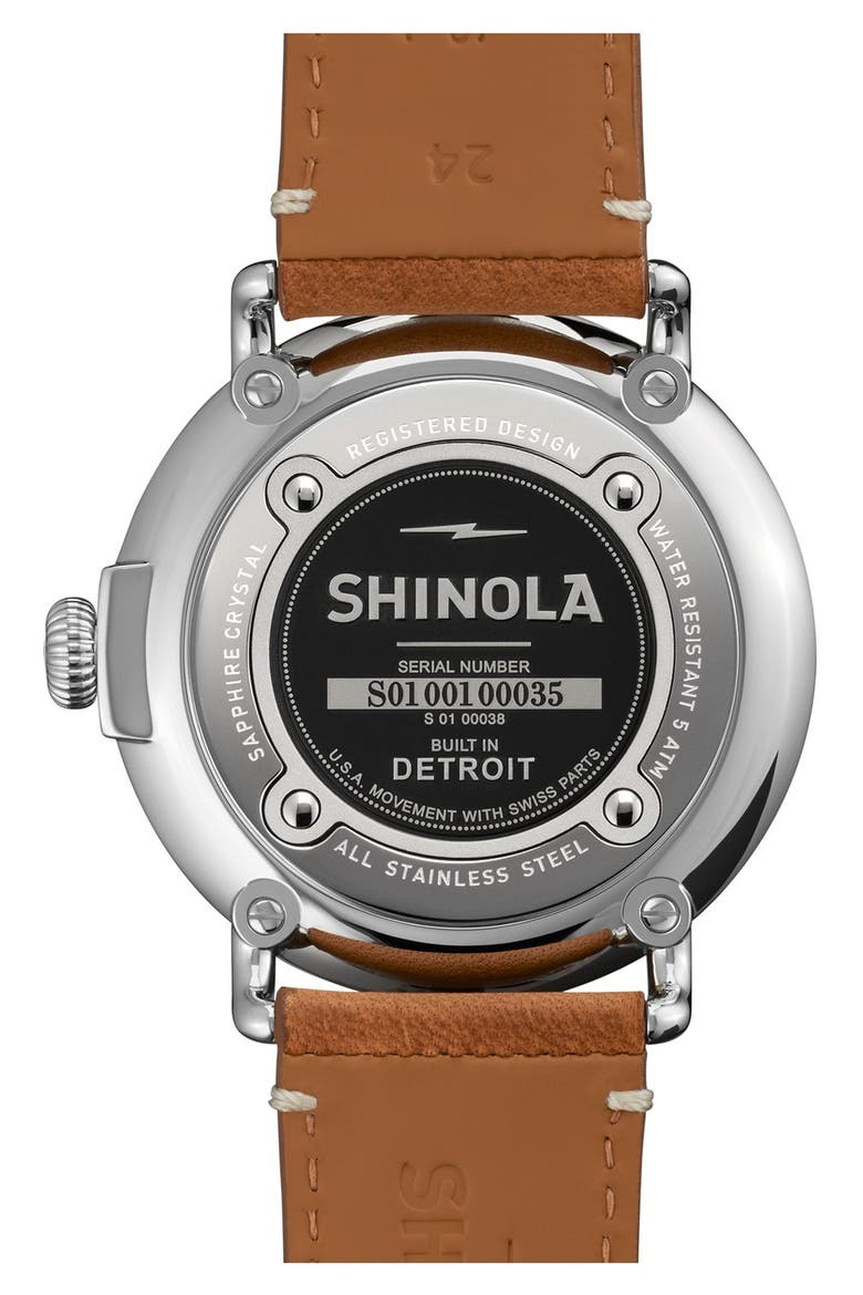 The Runwell Leather Strap Watch, 47mm, Alternate, color, BROWN/ GREEN/ SILVER