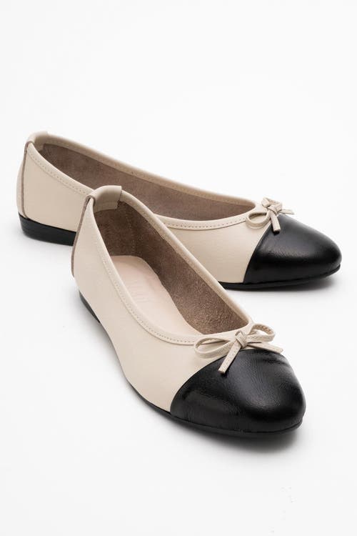 Forever & Always Shoes Rayne Cap Toe Leather Ballet Flats In Beige Black Leather