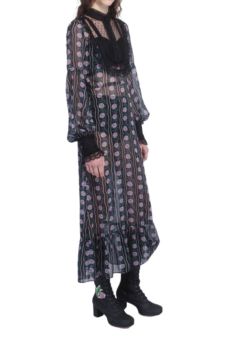 Rosetti Chiffon Victorian Bib Dress, Alternate, color, BLACK/LILAC MULTI