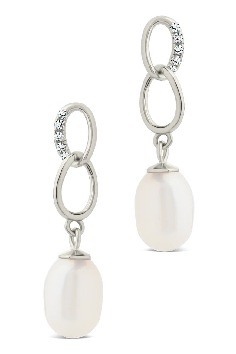 Cubic Zirconia & 5-5.5mm Freshwater Pearl Link Drop Earrings, Alternate, color, SILVER