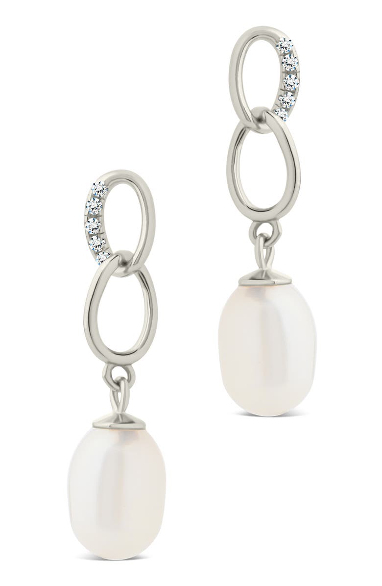 Sterling Forever Cubic Zirconia & 5-5.5mm Freshwater Pearl Link Drop Earrings, Alternate, color, Silver