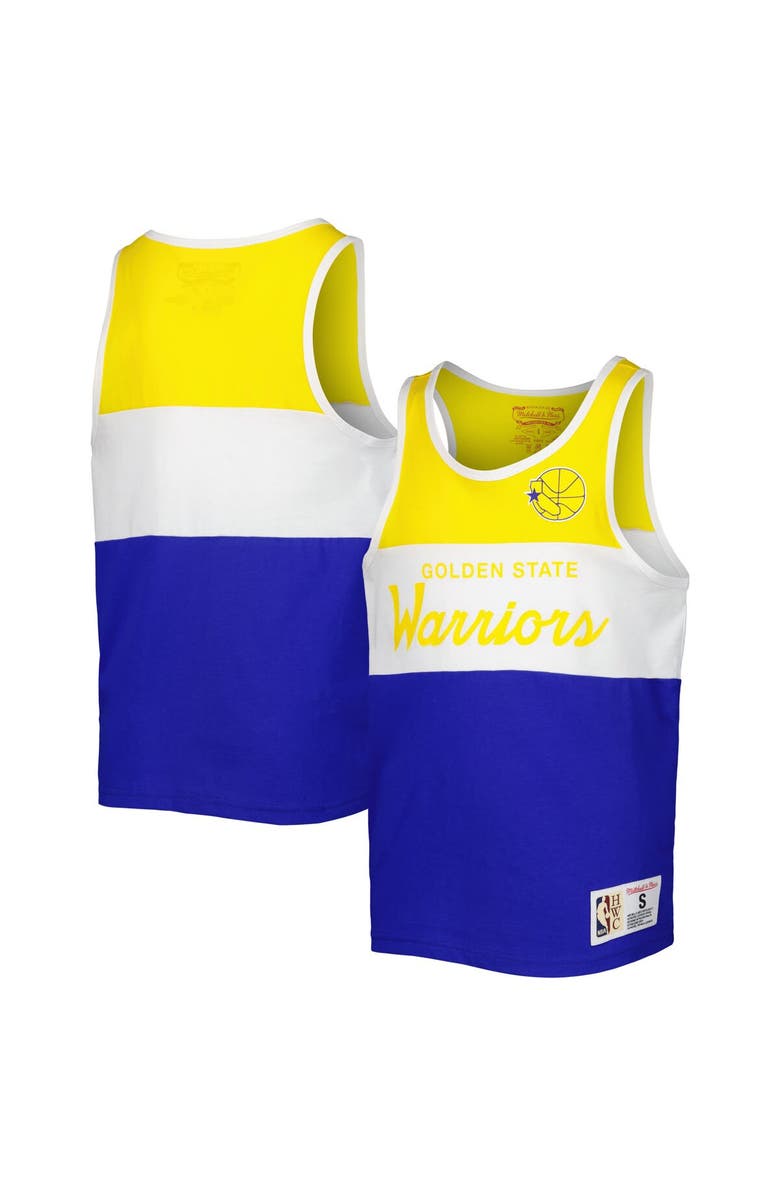 Mitchell & Ness Youth Mitchell & Ness Royal/Gold Golden State Warriors Hardwood Classics Special Script Tank Top, Main, color, 