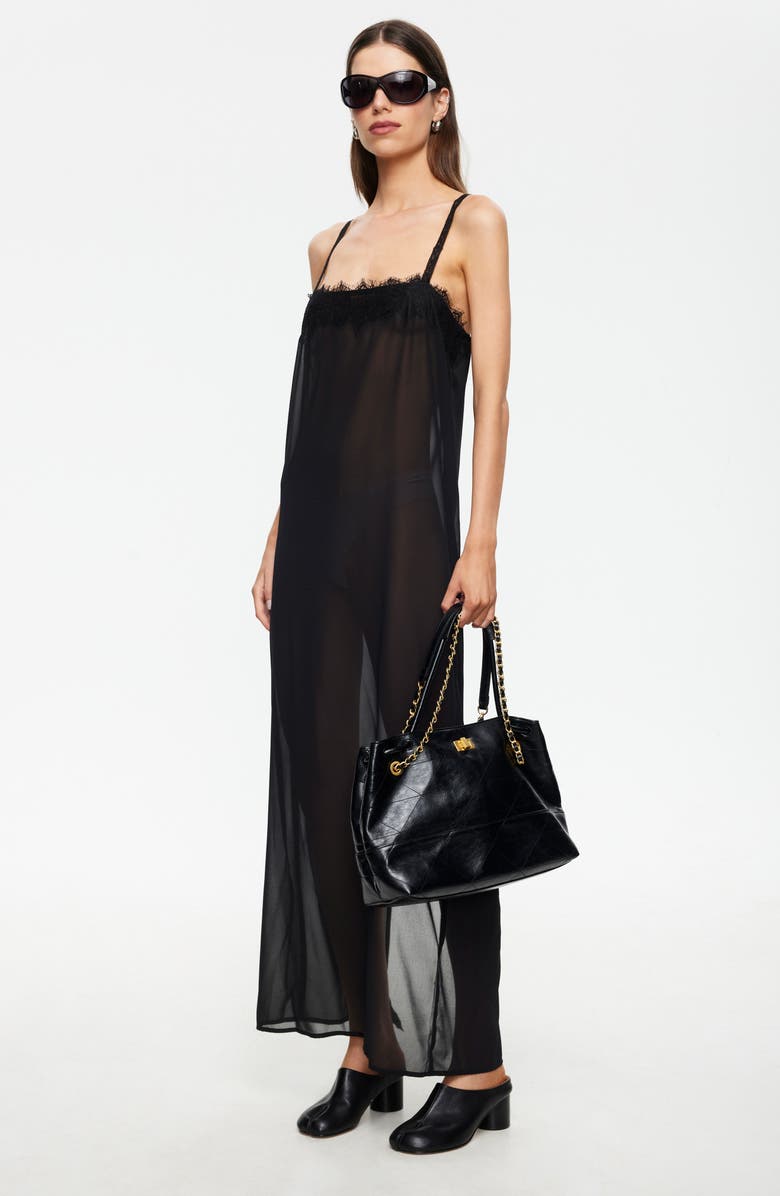 LIONESS Glacial Sheer Maxi Dress, Alternate, color, Noir