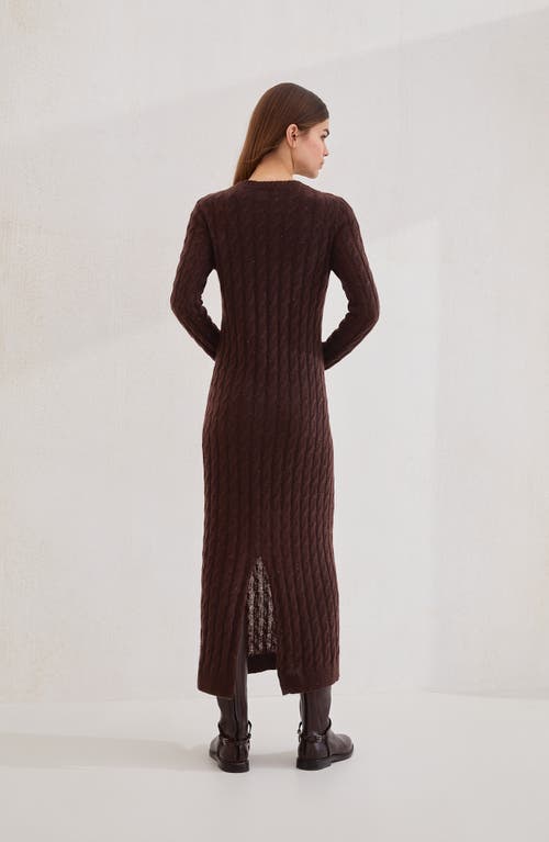 Brunello Cucinelli Sequined Cable-knit Midi Dress In Brown