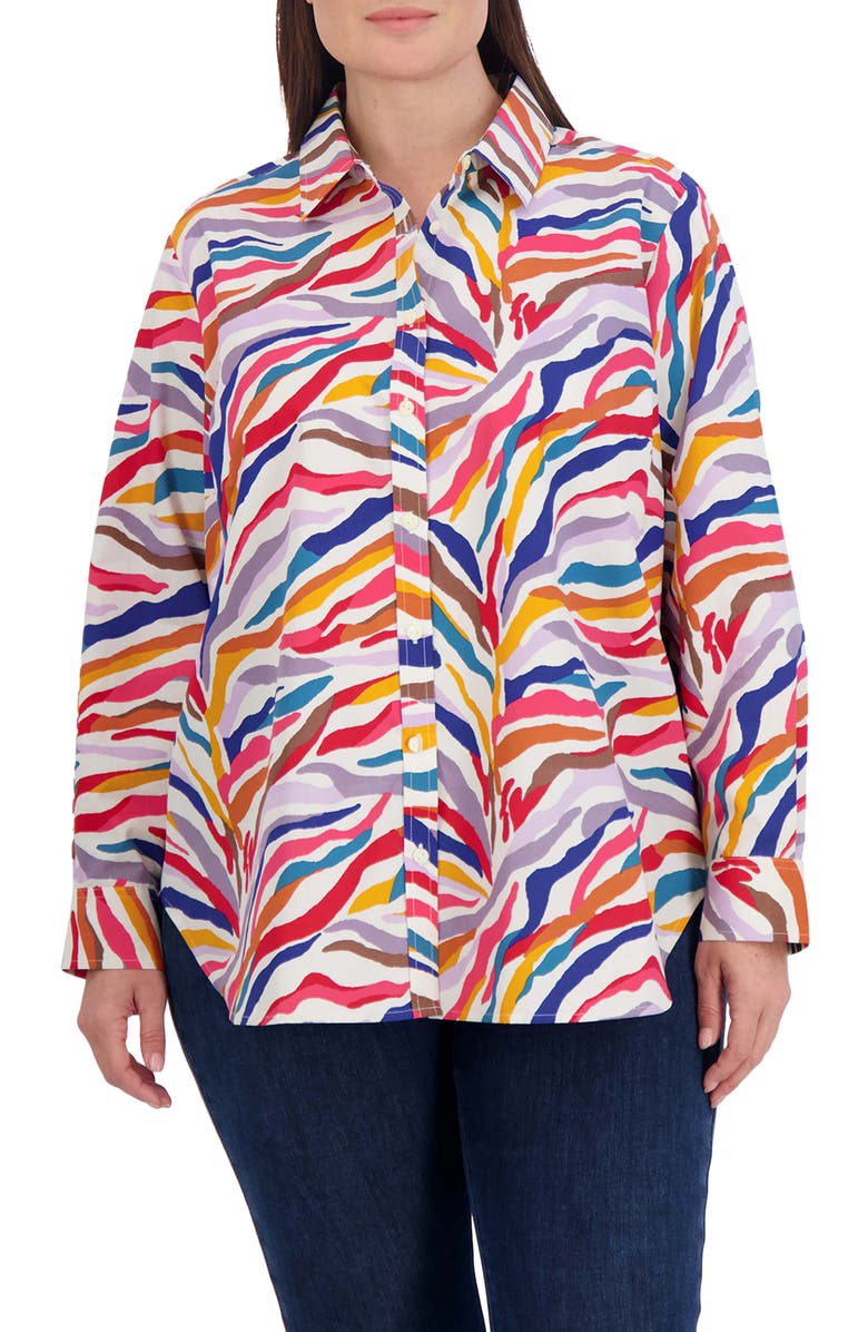 Foxcroft Abstract Print Cotton Button-Up Shirt, Main, color, 