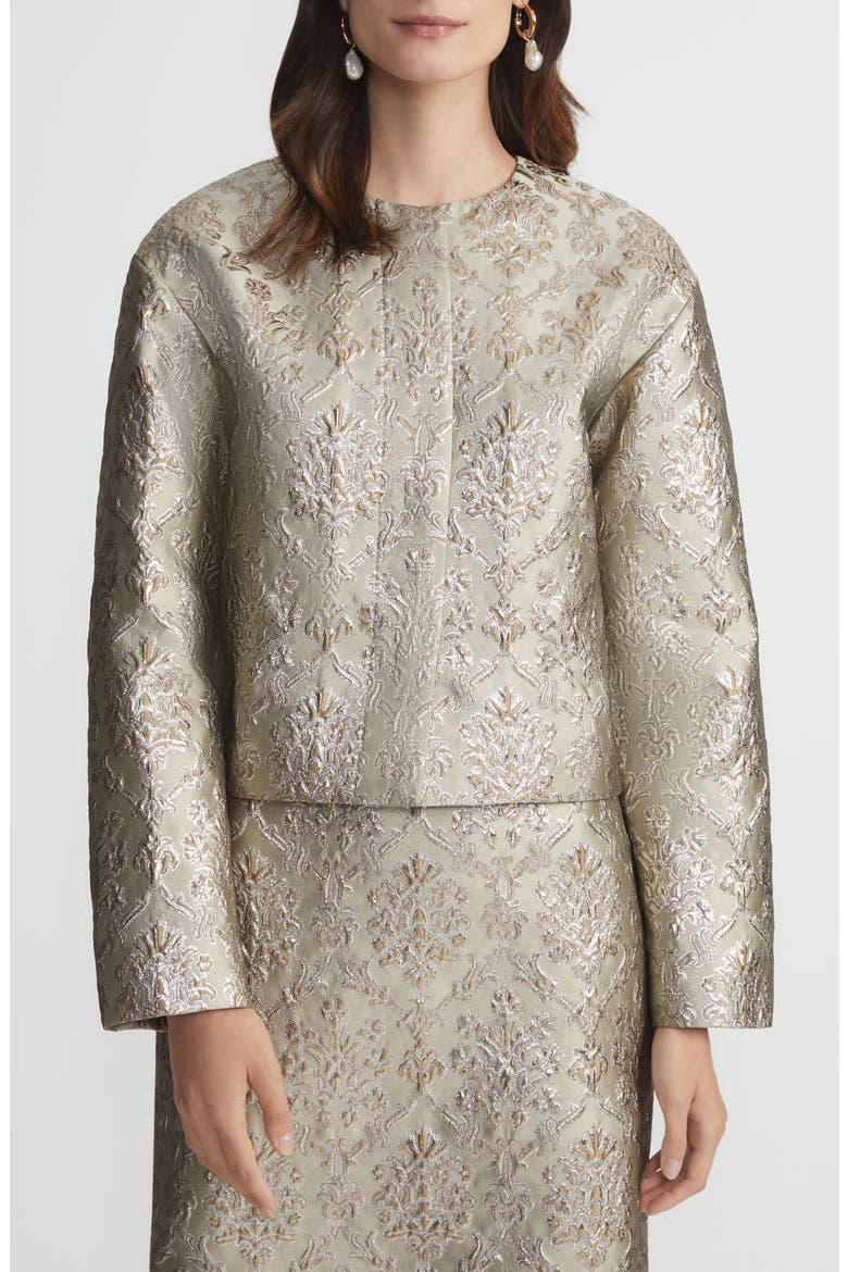 Baroque Metallic Botanical Brocade Collarless Jacket, Main, color, NATURAL MULTI