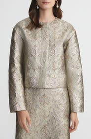 Lafayette 148 New York Baroque Metallic Botanical Brocade Collarless Jacket