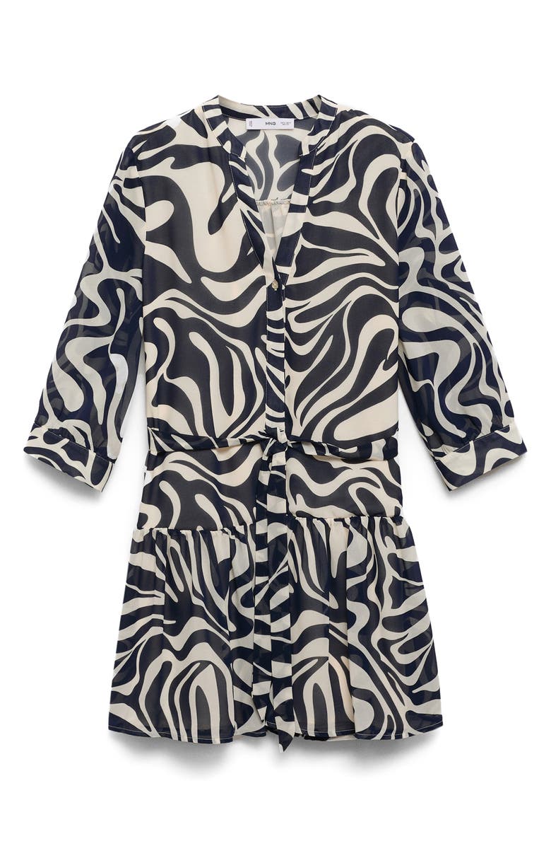 MANGO Print Tie Waist Long Sleeve Dress, Alternate, color,