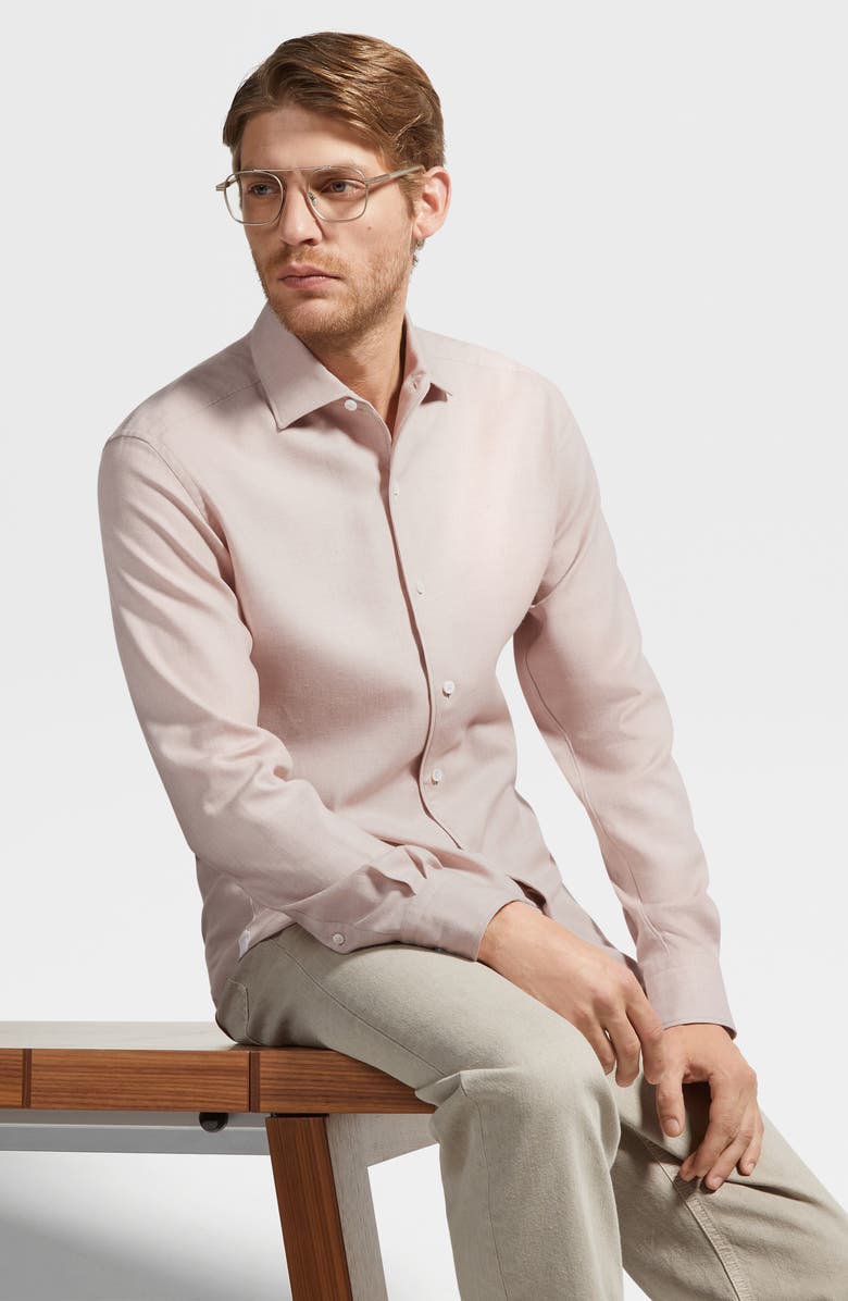 ZEGNA Cashco Cashmere & Cotton Button-Up Shirt, Alternate, color, Light Pink Melange