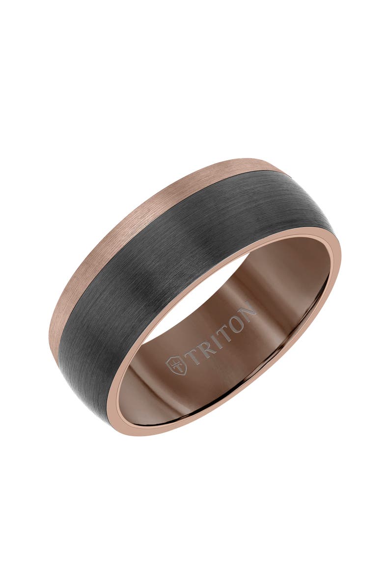 8MM Espresso Tungsten Carbide Ring with Color Blocking and Dome Shape, Main, color, Brown