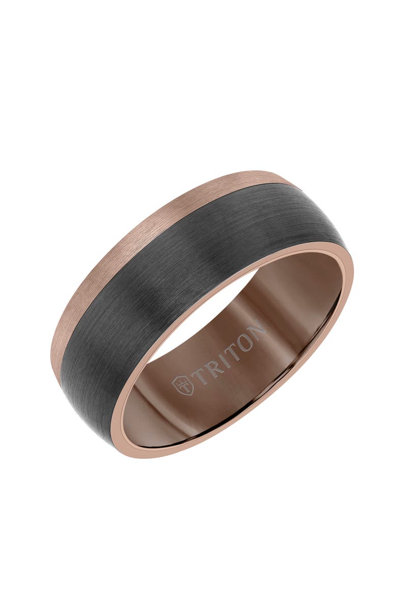 Triton 8MM Espresso Tungsten Carbide Ring with Color Blocking and Dome Shape, Main, color, 