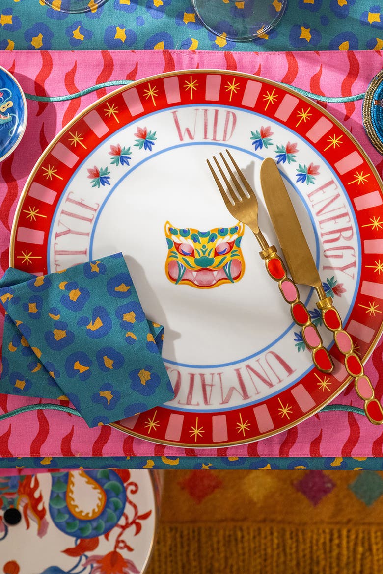 Lublin Gold Rim Porcelain Pizza Plate Energy 13", Alternate, color, Red