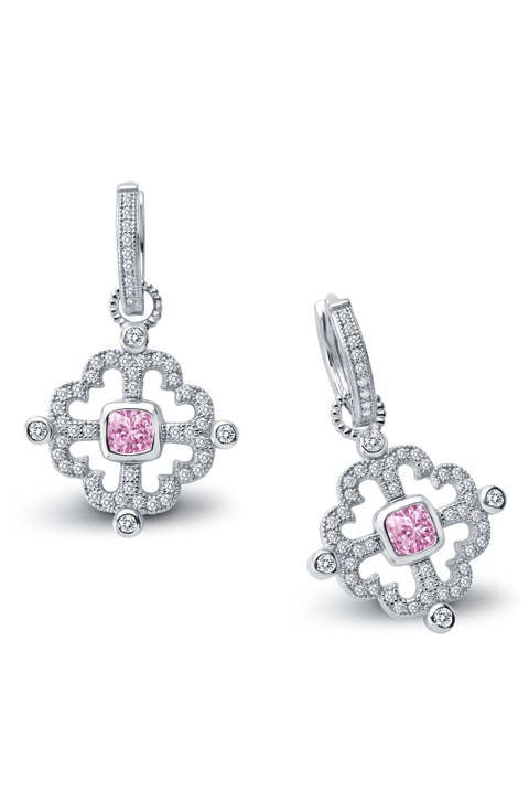 Fleur de Lis Sunlight Platinum Bonded Sterling Silver Simulated Diamond Earrings