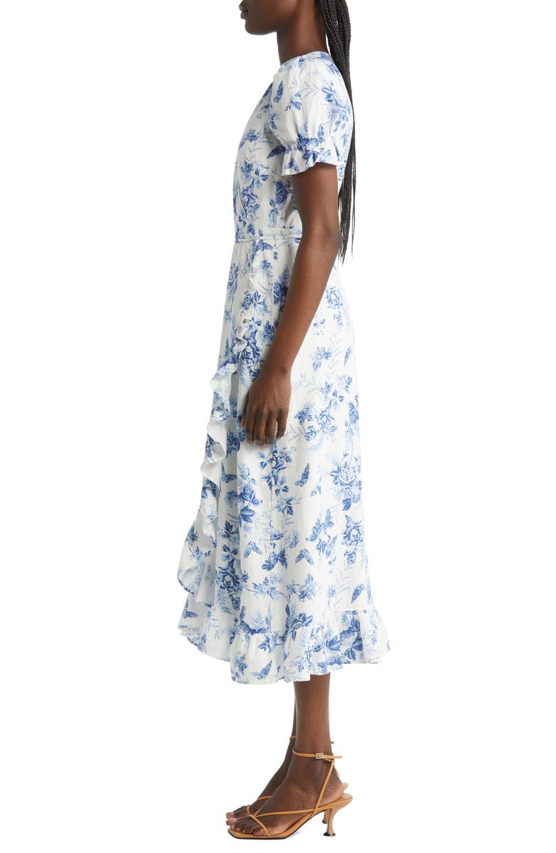 & Other Stories Floral Linen Wrap Dress, Alternate, color, Blue