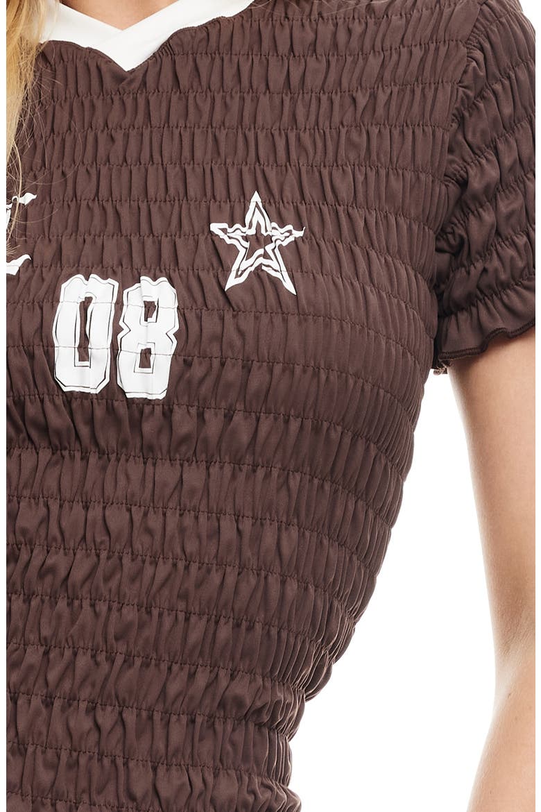 Spectate Smocked Jersey Top, Alternate, color, COFFEE