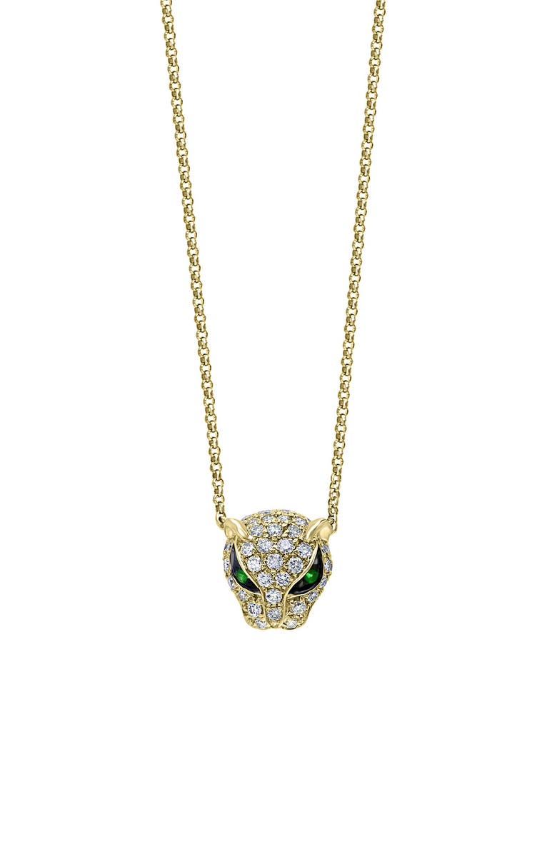EFFY 14K Yellow Gold, Diamond, & Tsavorite Leopard Pendant Necklace, Main, color,