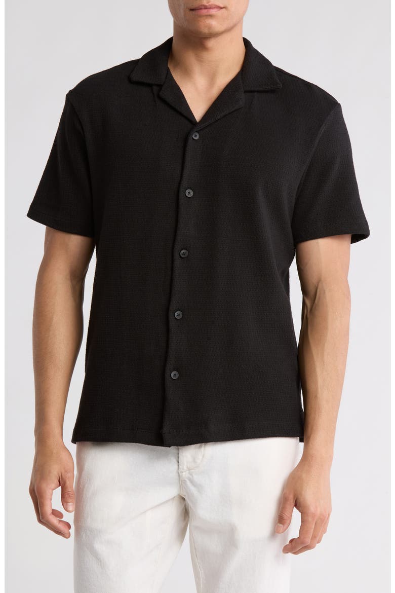 Relaxed Textured Camp Shirt, Main, color, BLACK