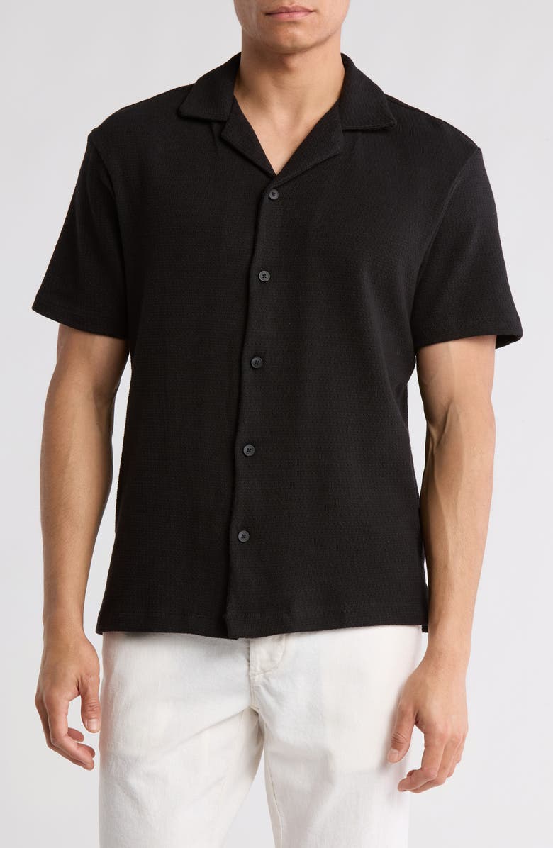 DENIM AND FLOWER Relaxed Textured Camp Shirt, Main, color, Black