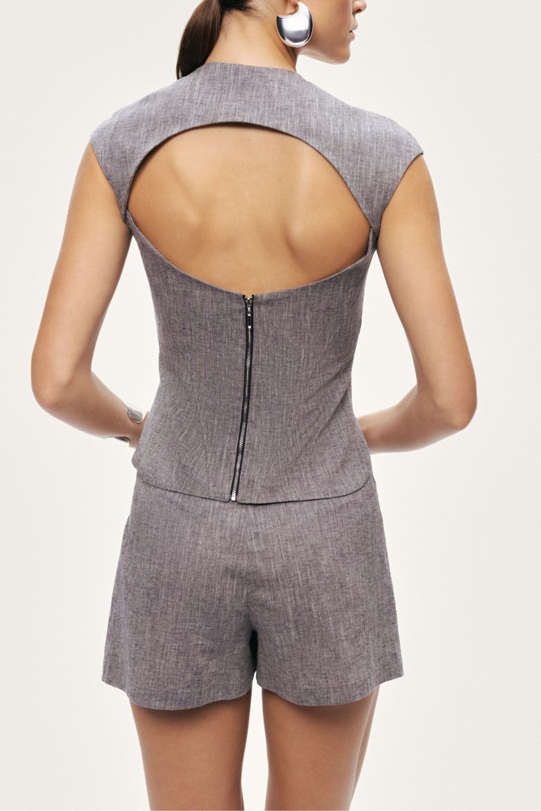 Button Detail Linen Blend Skort, Alternate, color, Grey