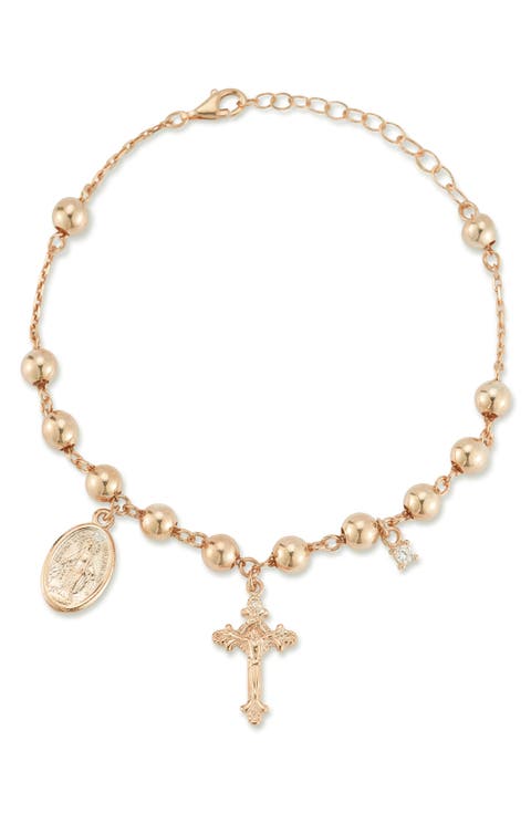 14k Rose Gold Plated Rosary Anklet