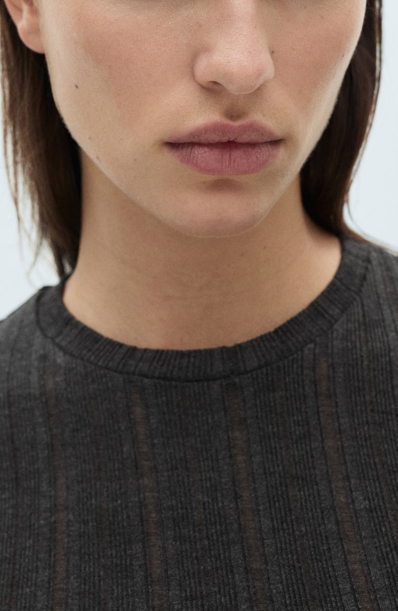 MANGO Elbow Sleeve Rib Knit Top, Alternate, color, 