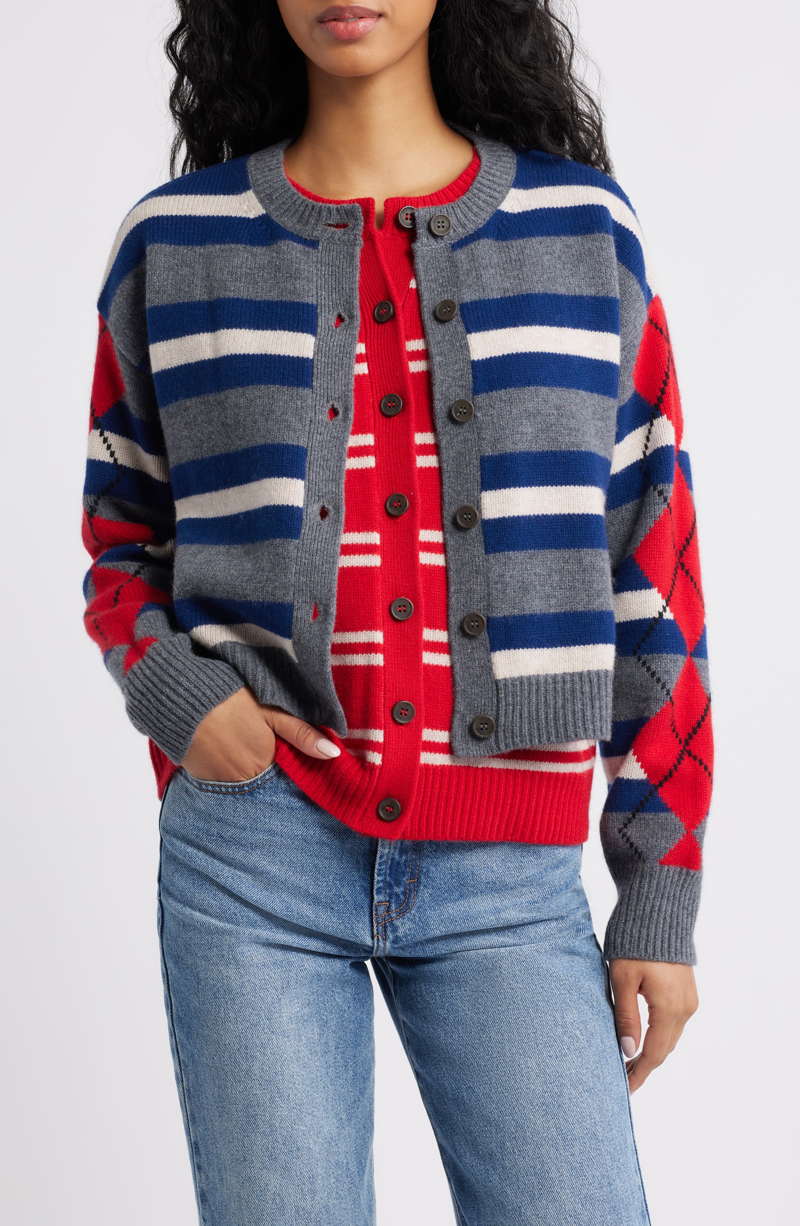 Damson Madder Didi Faux Layered Merino Wool Cardigan | Nordstrom