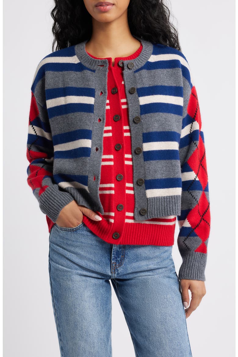 Didi Faux Layered Merino Wool Cardigan, Main, color, RED MULTI