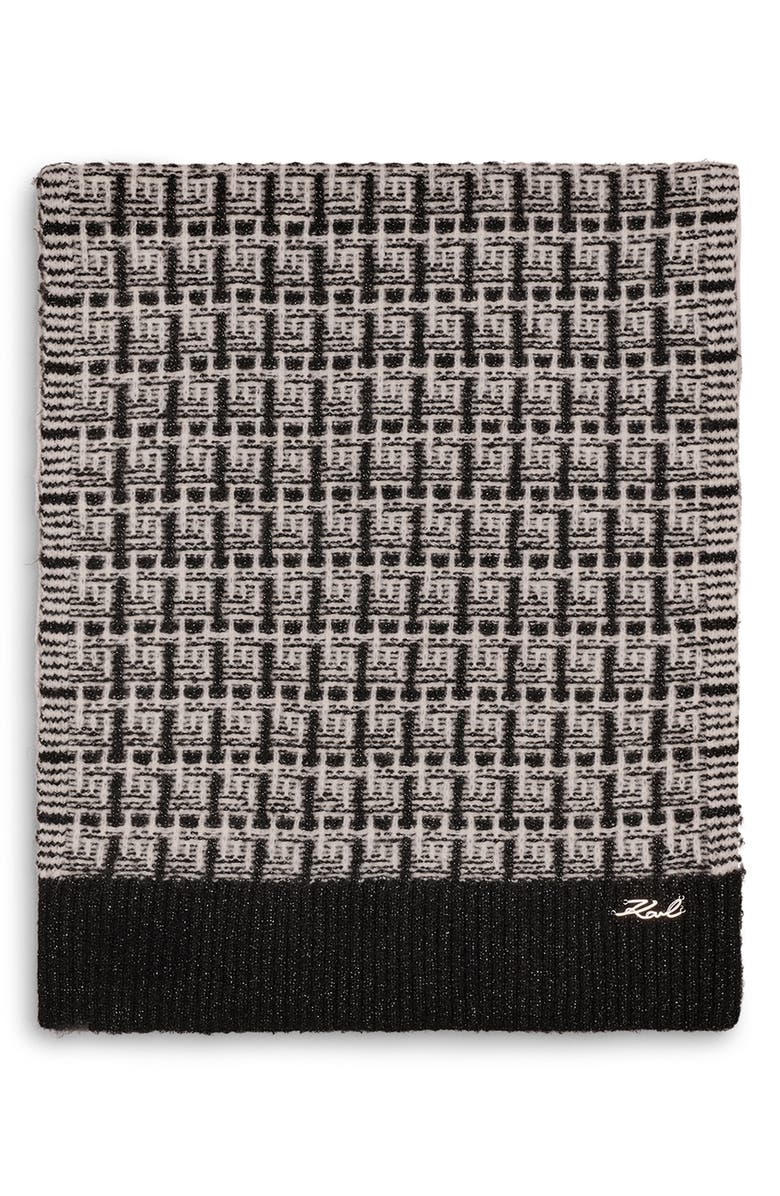 KARL LAGERFELD PARIS Tweed Shine Scarf, Alternate, color, Black