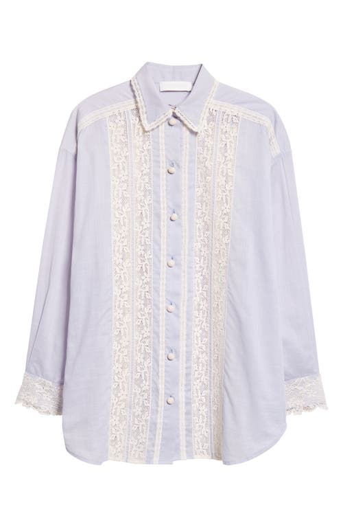 Zimmermann Everley Lace Trim Cotton Button-up Shirt In Dusty Blue