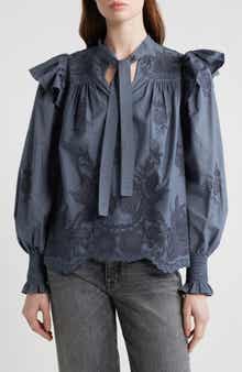 Nisa Floral Embroidered Ruffle Top
