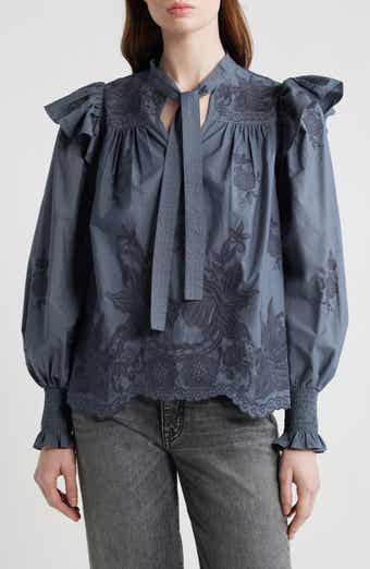Nisa Floral Embroidered Ruffle Top