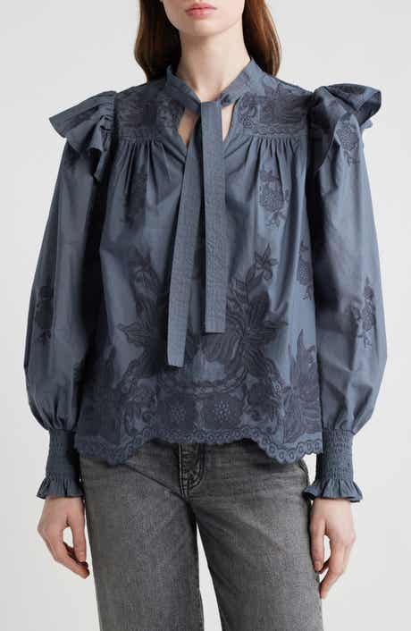 Nisa Floral Embroidered Ruffle Top