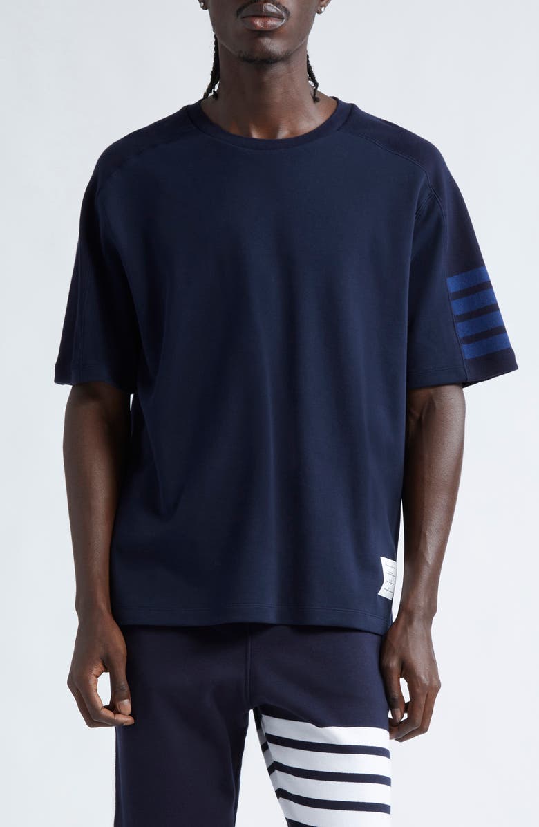 Thom Browne 4-Bar Milano Cotton T-Shirt, Main, color, Navy