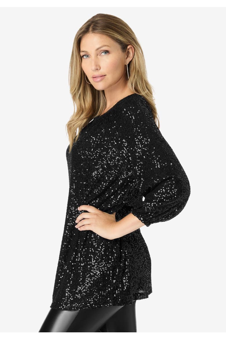 Sequin Keyhole Blouse, Alternate, color, EMERALD GREEN