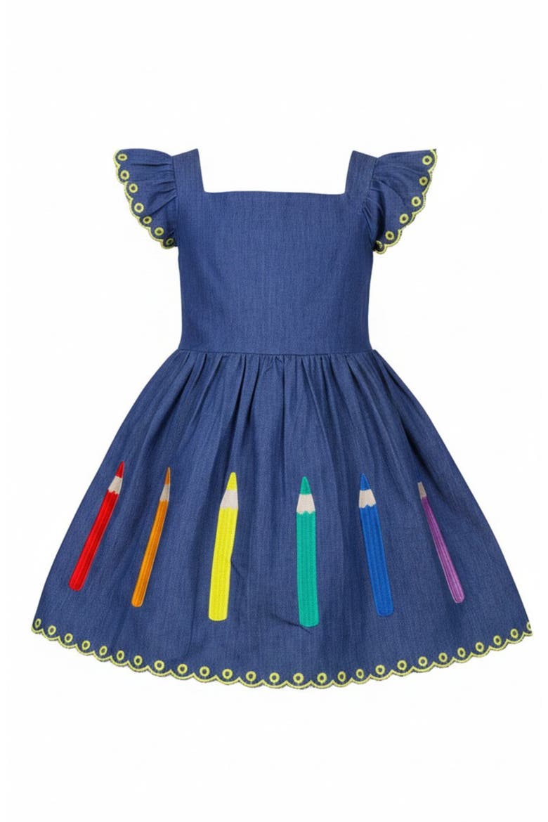 Pencil Me Pretty Embroidered Denim Dress, Main, color, Blue