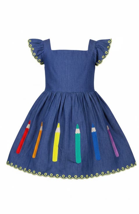 Pencil Me Pretty Embroidered Denim Dress