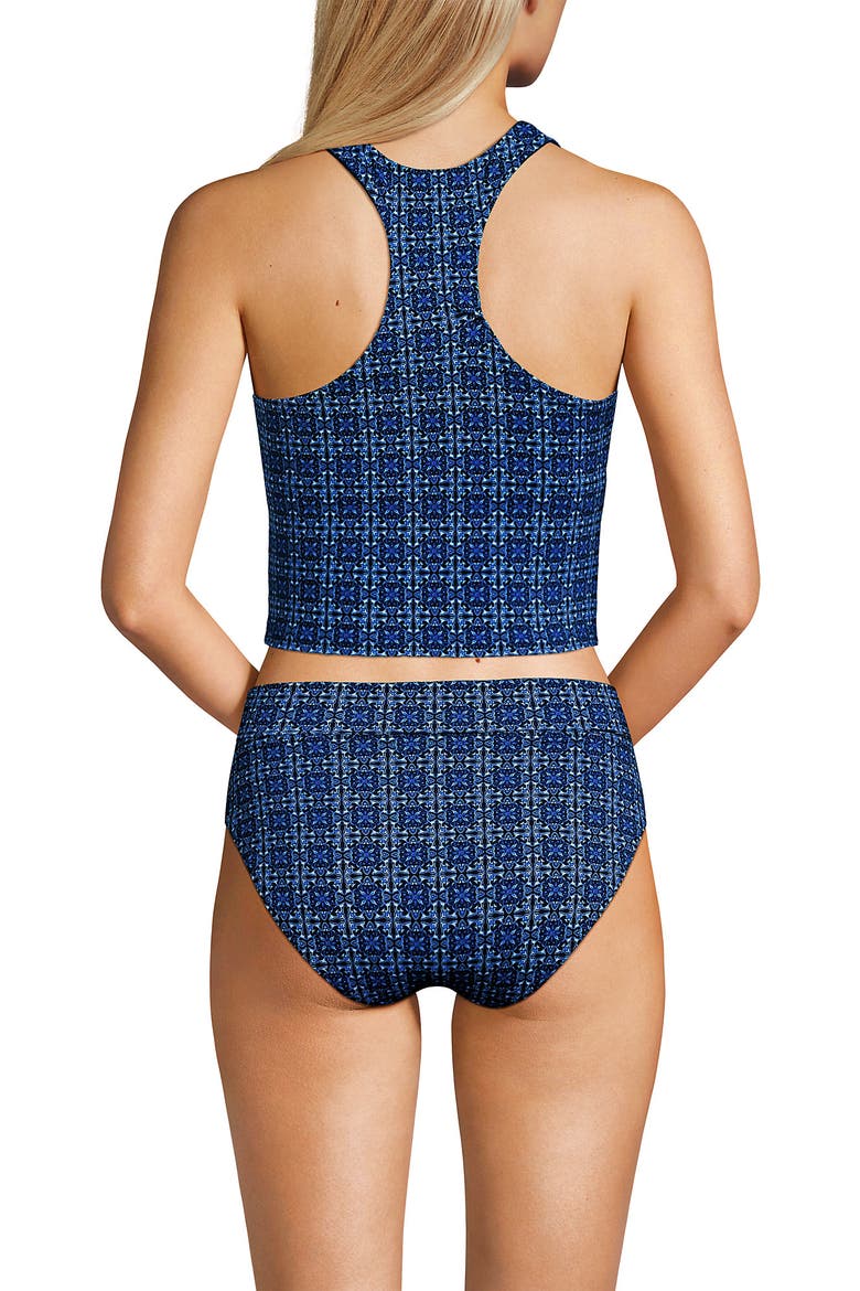 Chlorine Resistant High Neck Racerback Midkini Swimsuit Top, Alternate, color, Navy Mosaic Mini Tile