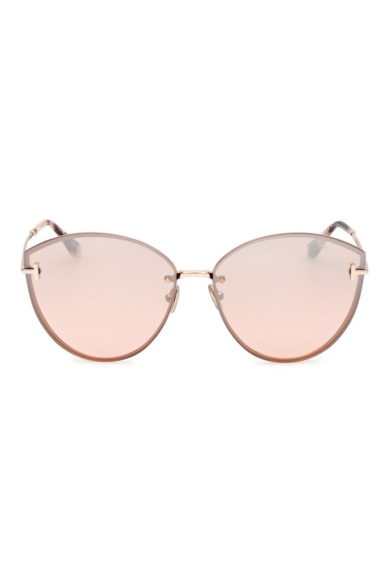 Evangeline 63mm Oversize Gradient Cat Eye Sunglasses, Main, color, SHINY ROSE GOLD / BORDEAUX MIRROR