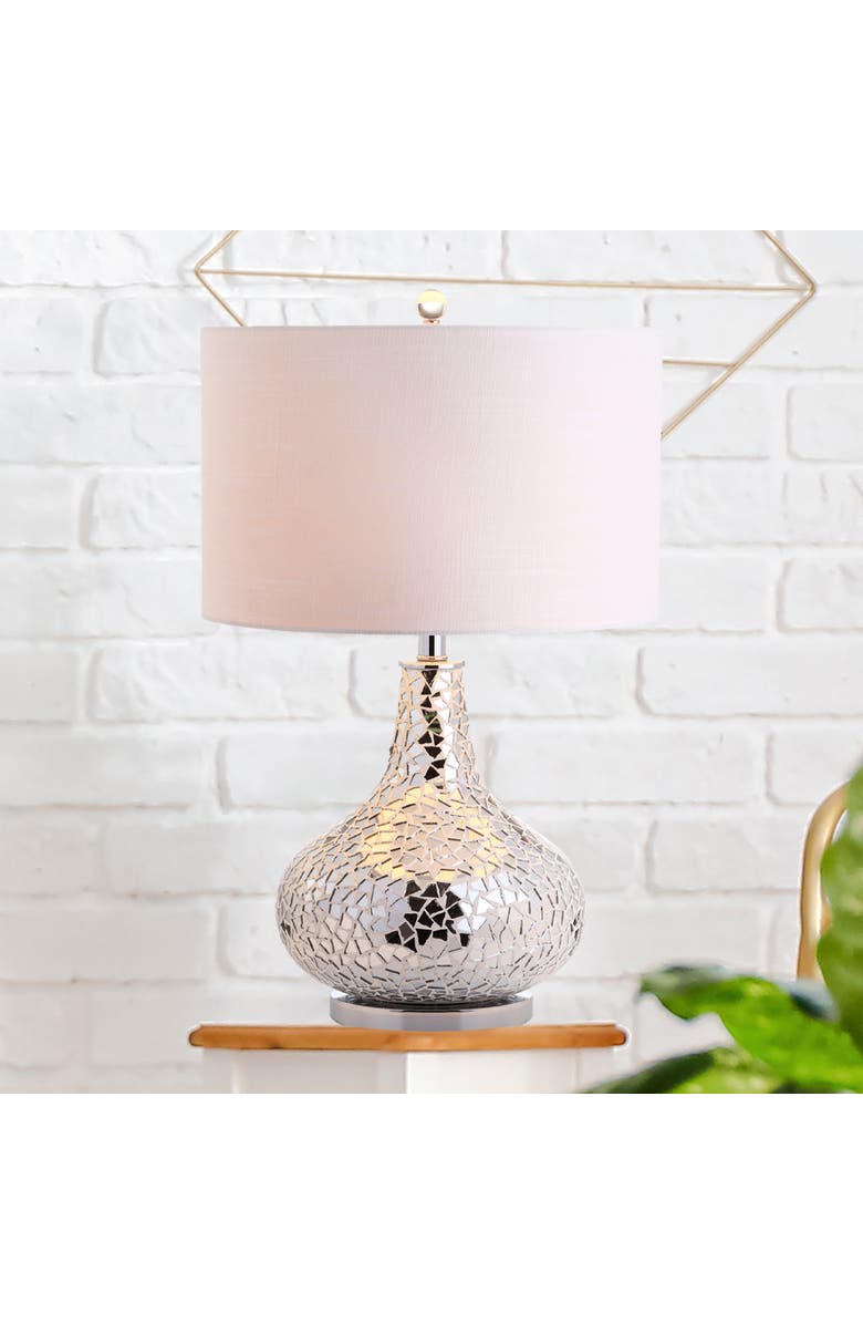 JONATHAN Y Emilia Mirrored Mosaic LED Table Lamp, Main, color, Silver/Gray