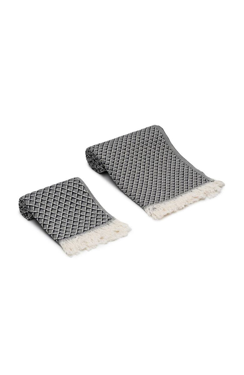 Oliviera Home Serenity Grid Turkish Cotton Bath and Hand Towel - Set, Alternate, color, Black