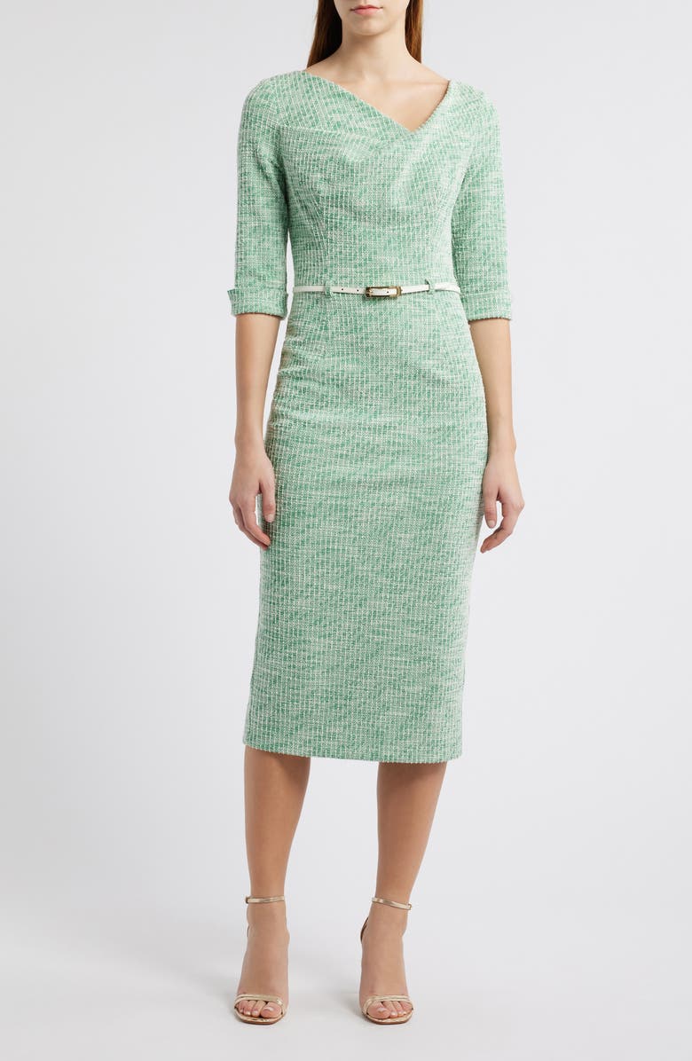 Black Halo Jackie Metallic Belted Midi Dress, Main, color, 