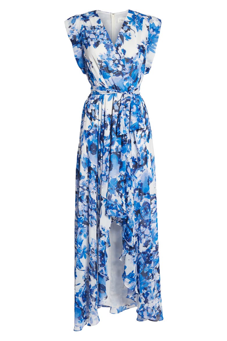 Floral Ruffle High/Low Maxi Dress, Alternate, color, BLUE